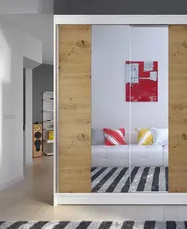 Šatníkové skrine Šatníková skriňa KAMEL 2 biela/ dub artisan