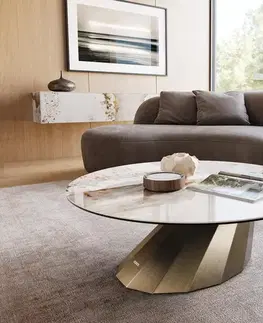 Konferenčné stolíky DELIFE Konferenčný stolík Edge okrúhly 100x100 cm keramika Minas Melange Parabi metalická zlatá