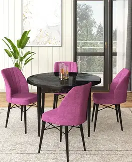Jedálenské sety Dining Table & Chairs Set (5 Pieces) Rox - Black Marble, Purple