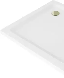 Vane MEXEN/S - Flat sprchová vanička štvorcová slim 100 x 100, biela + zlatý sifón 40101010G