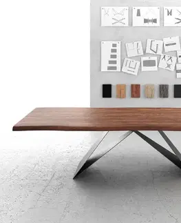 Jedálenské stoly DELIFE Jedálenský stôl Edge 300x100 XL akácia hnedá podstava v tvare V plochá oceľ čierna Live-Edge