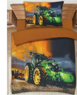 Obliečky 3D obliečky polycotton Traktor zelený 200x140cm+90x70cm TiaHome