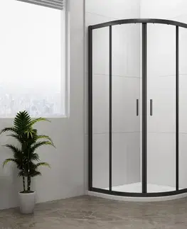 Sprchové dvere POLYSAN - EASY BLACK štvrťkruhová sprchová zástena 900x900, L/R, čire sklo EL2615B