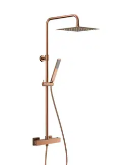 Sprchy a sprchové panely KFA - Sprchový stĺp Logon s batériou sprchovou, termostatickou, premium, PVD brúsené ružové zlato 5746-920-34