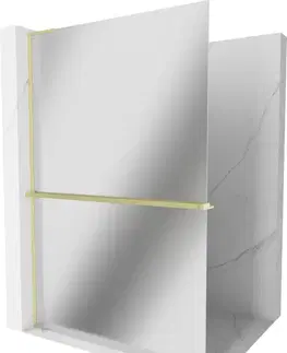 Sprchové dvere MEXEN/S - Kioto+ L Sprchová zástena WALK-IN s poličkou a držiakom uterákov 90 x 200, zrkadlové, zlatá kartáčovaná 800-090-123-55-50