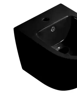 Doplnky do kúpeľne CERANO - Bidet závesný Cesso - čierna lesklá - 49x36 CER-417398