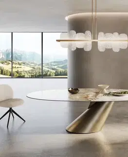 Jedálenské stoly DELIFE Jedálenský stôl Edge oválny 280x130 keramika Minas melange bielo-béžová Cono metalická zlatá