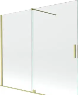 Sprchové dvere MEXEN/S - Velar Dvojkrídlová posuvná vaňová zástena 180 x 150, transparent, zlatá kartáčovaná 896-180-000-01-55
