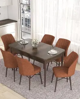 Jedálenské sety Extendable Dining Table & Chairs Set (7 Pieces) Eva - Baroque, Tile Red