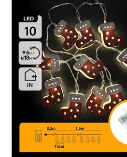Vianočné dekorácie  B.V.  - LED reťaz 10×LED/3×AA 1,5 m teplá biela pančuchy B10303Q6J