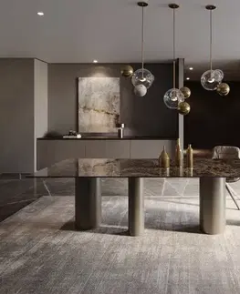 Jedálenské stoly DELIFE Jedálenský stôl Edge 300x100 keramika Laminam® Emperador Extra Lucidato tmavohnedá pilier kov efekt titán