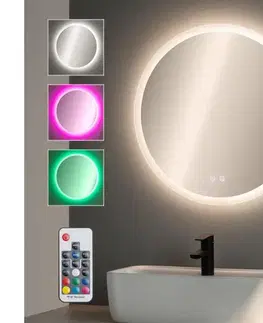 Kúpeľňové zrkadlá BRILAGI-LED RGBW stmievateľné vyhrievané zrkadlo s podsvietením CLARA PRO 19W/230V, priemer 60 cm, IP44 + diaľkové ovládanie FG-GM1108-19W-RGB2
