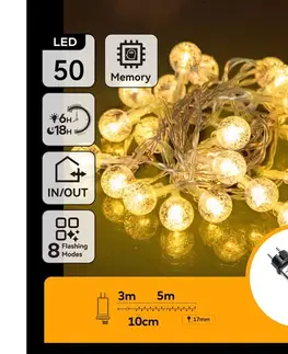 LED osvetlenie  B.V.  - LED vonkajší vianočný reťaz 50xLED/8 funkcií 8m IP44 teplá biela B103031NT
