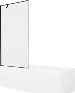 Sprchové dvere MEXEN/S - Cubik obdĺžniková vaňa 160 x 70 cm s panelom + vaňová zástena 90, čierna vzor 550316070X9509007070