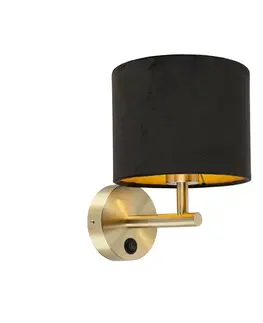 Nástenné osvetlenie Klasická nástenná lampa zlatá s čiernym zamatovým tienidlom - Combi
