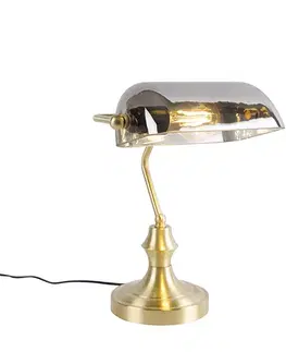Stolové lampy na písací stôl Klasická notárska lampa zlatá s dymovým zrkadlovým sklom - Banker