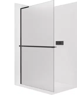 Sprchové dvere CERANO - Sprchová zástena Walk-in Onyx L-ľavá vzpera + polička/držiak na uteráky - 8 mm - čierna matná, mliečne sklo - 30x200 CER-8050BD80056