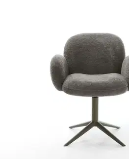 Jedálenské stoličky DELIFE Jedálenská stolička Nube-Flex s opierkami bouclé mäkký tmavobéžová podstava krížová podstava titánová farba 360° otočný hojdacia funkcia vrecková pružina