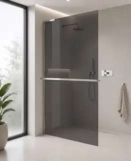Sprchové dvere CERANO - Sprchová zástena Walk-in Onyx L-ľavá vzpera + polička/držiak na uteráky - 8 mm - chróm, grafitové sklo - 30x200 CER-8050BD80058