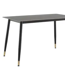 Jedálenské stoly KONDELA Florenc Typ 1 jedálenský stôl 121x71 cm sivý mramor / čierna / zlatá