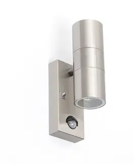 Vonkajsie svetlo so senzorom Vonkajšia nástenná lampa oceľ 2-svetlá IP44 s pohybovým senzorom - Duo