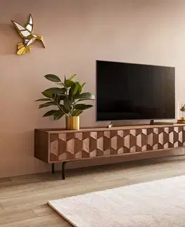 Televízne stolíky DELIFE TV stolík Fevo 200 cm akácia hnedá 4 dvierka podstava v tvare L