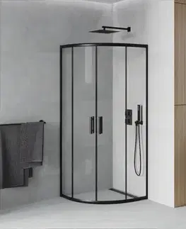 Sprchovacie kúty MEXEN - Rio štvrťkruhový sprchovací kút 70x70, transparent, čierna 863-070-070-70-00