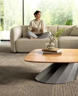 Konferenčné stolíky DELIFE Konferenčný stolík Edge zaoblený 90x90 cm dub prírodný švajčiarska hrana Parabi metalická strieborná