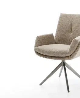 Jedálenské stoličky DELIFE Jedálenská stolička Clea-Flex bouclé tmavobéžová krížová podstava široká grafitová 360° otočná s hojdacou funkciou