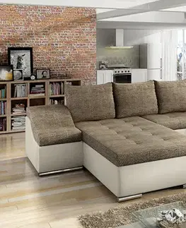 Sedacie súpravy NABBI Grosseto P rohová sedačka u s rozkladom a úložným priestorom cappuccino / béžová