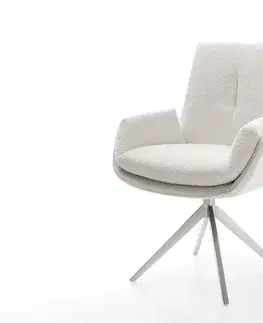 Jedálenské stoličky DELIFE Jedálenská stolička Clea-Flex bouclé bielo-krémová krížová podstava široká nerezová oceľ 360° otočná s hojdacou funkciou