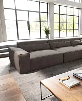 Rohové sedacie súpravy DELIFE Rohová pohovka Sirpio XL 370x170 cm mikrovlákno khaki-hnedá variabilné ležadlo