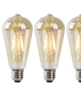 LED osvetlenie Sada 3 LED žiaroviek E27 ST64 zlatá so senzorom súmraku 4W 400lm 2200K