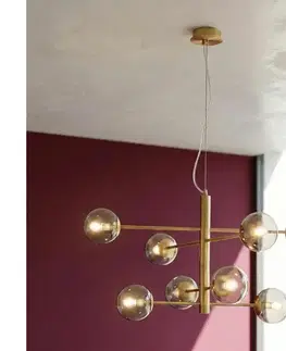 Svietidlá Ondaluce - Závesný luster ELISEO na lanku 8xE14/10W/230V pr. 97 cm zlatý/dymovo béžový SO.ELISEO/8-ORO