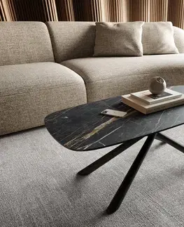 Konferenčné stolíky DELIFE Konferenčný stolík Edge zaoblený tvar 100x50 cm keramika Laminam® Noir Desir hnedá Sarity kov čierna