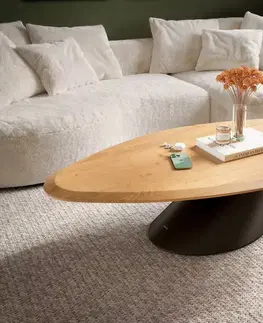 Konferenčné stolíky DELIFE Konferenčný stolík Edge organický 140×76 cm dub prírodný Flow-Edge Conis kov čierna