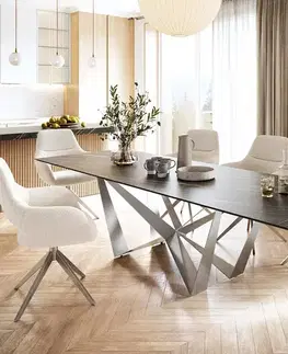 Jedálenské stoly DELIFE Jedálenský stôl Edge 300x100 cm keramika Laminam®Noir Desir hnedý pavúk plochá nerezová oceľ