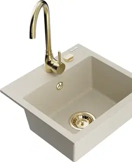 Kuchynské drezy MEXEN/S MEXEN/S - Milo granitový drez vrátane batérie Telma, béžová 6505-69-670200-50