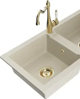 Kuchynské drezy MEXEN/S MEXEN/S - Mario granitový drez 2-bowl vrátane batérie Carla, béžová 6504-69-670700-50