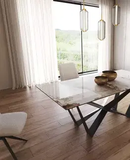 Jedálenské stoly DELIFE Jedálenský stôl Edge 200x100 keramika Minas melange bielo-béžová Spider plochá oceľ čierna