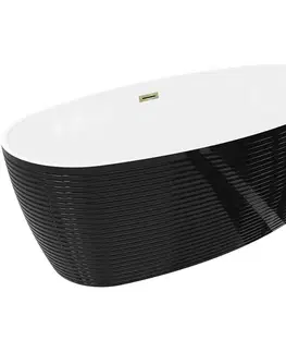 Vane MEXEN/S - Lira voľne stojaca vaňa vzor 170 x 80, biela/čierna, sifón a prepad zlatá 52831708075-50