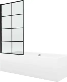 Sprchové dvere MEXEN/S - Cube obdĺžniková vaňa 180 x 80 cm s panelom + vaňová zástena 70, čierna vzor 550518080X9307017077