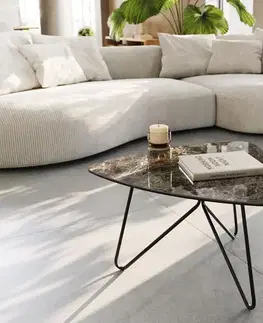 Konferenčné stolíky DELIFE Konferenčný stolík Ekrem 65x65 cm keramika Laminam®Emperador Extra Lucidato tmavohnedá Hairpin kov čierna