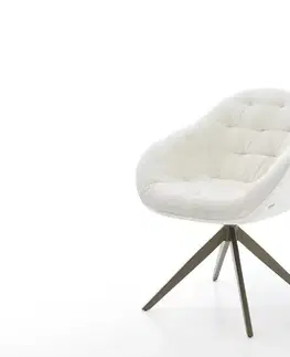 Jedálenské stoličky DELIFE Jedálenská stolička Gaio-Flex bouclé mäkký béžová krížová podstava široká titánová farba 360° otočný kolískacia funkcia