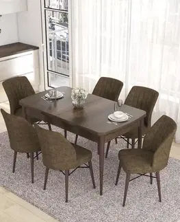 Jedálenské sety Extendable Dining Table & Chairs Set (7 Pieces) Eva - Baroque, Brown