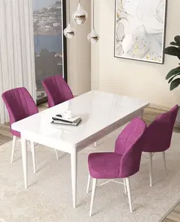 Jedálenské sety Dining Table & Chairs Set (5 Pieces) Arp - White, Purple