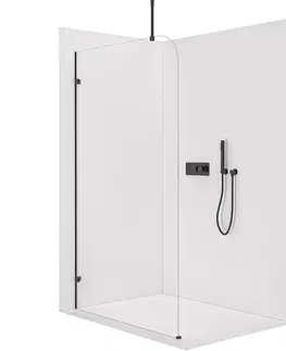Sprchové dvere CERANO - Sprchová zástena Walk-in Orbis Top Round Ľ/P - 8 mm - okrúhla vzpera - čierna matná, transparentné sklo - 150x200 CER-682162