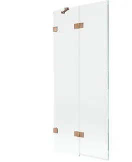 Sprchové dvere MEXEN/S - Lunar vaňová zástena 2-krídlová ľavá 80 x 150, transparent, meď kartáčovaná 897-080-100-65-00-L