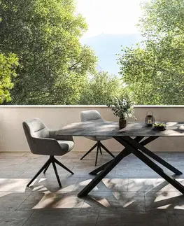 Záhradné stoly DELIFE Záhradný stôl Edge zaoblený 200x100 cm keramika Laminam® Noir Desir hnedá krížová podstava obdĺžnik čierna