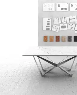 Jedálenské stoly DELIFE Jedálenský stôl Edge 200x100 cm keramika Laminam® Statuarietto biela Spider plochá nerezová oceľ